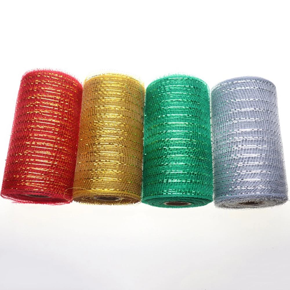 

4 Rolls Deco Poly Mesh Ribbons 30 Feet Each Roll Metallic Foil Mesh Ribbon for Home Door Wreath Decoration DIY Crafts Making