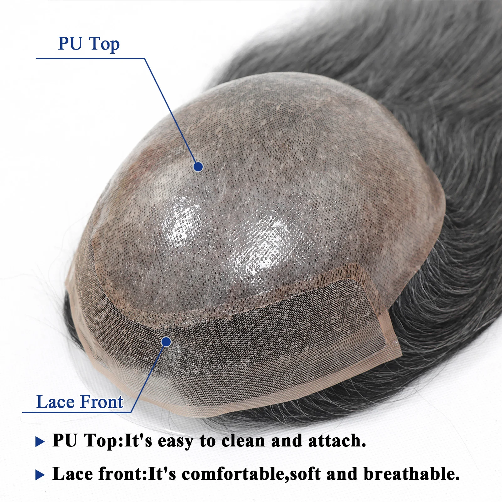 BIO/Pelle Completa PU Capelli Umani Uomini Parrucchino 1B40 Grigio Bianco 13 "Lunghi Lisci Parrucche Dei Capelli Umani Per Gli Uomini Sistemi di Sostituzione Pezzo di Capelli - immagine 4