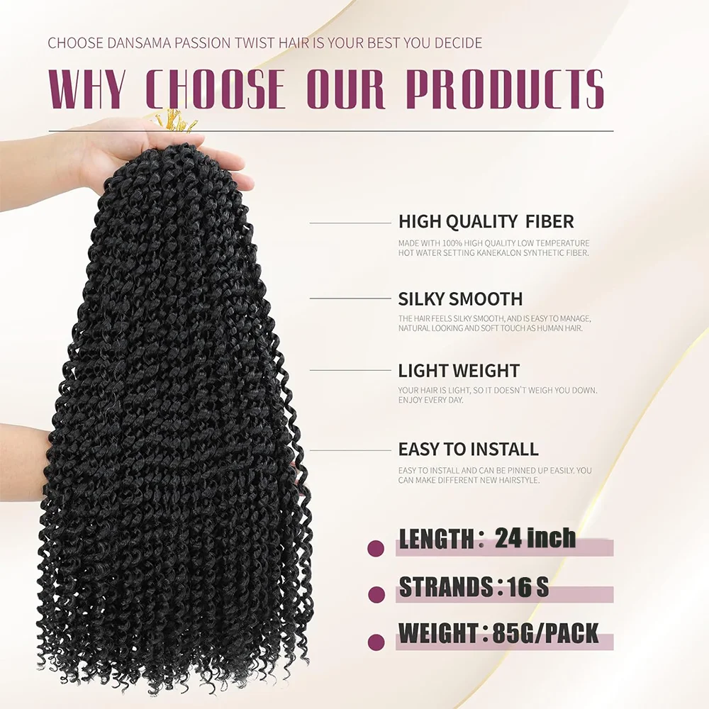 Passion Twist Crochet Hair 14/22Inch 1/3/7 Pack Water Wave Crochet Hair for Black Women-Long Synthetic Braiding Hair Extensions 2
