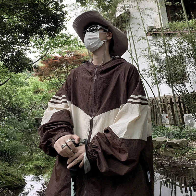 mountaineering sunscreen clothing mens summer ice silk thin shading sun-protective clothing sports quick-drying hooded coat.