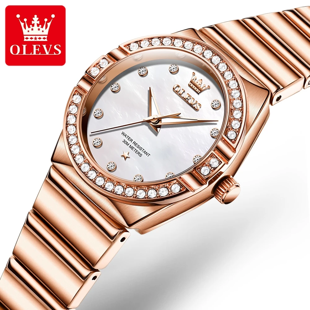 Olevs Mode Frauen Uhr Top Marke Luxus Roségold Edelstahl Armband wasserdichte hochwertige Diamant Frauen Kleid Uhr