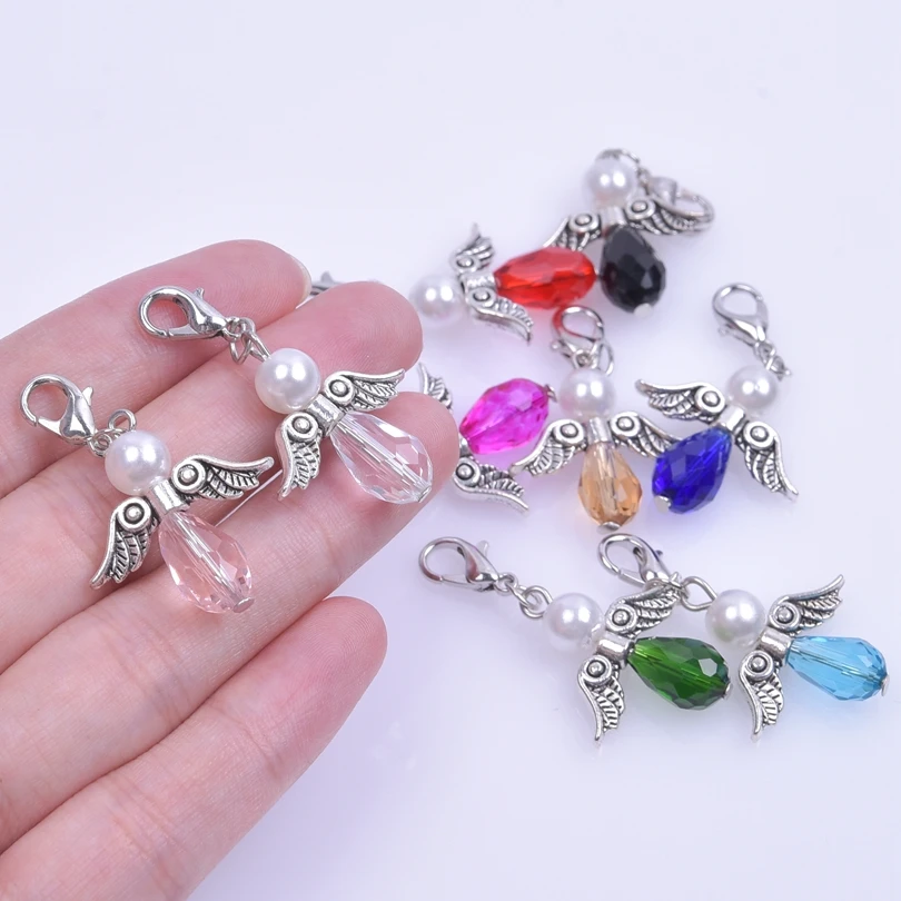 9Pcs Angel Wing Imitation Pearl Beads Charms For Keychains