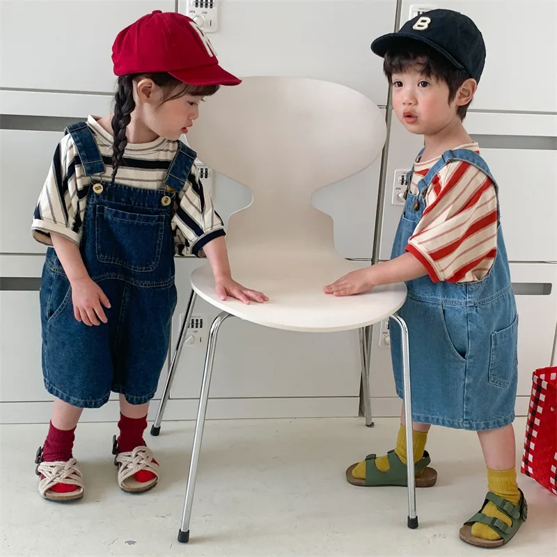 Summer Children Denim Jumpsuit Suspender Pants Kids Sleeveless Overalls Baby Girl One Piece Jeans Korean Boy Romper Trouser