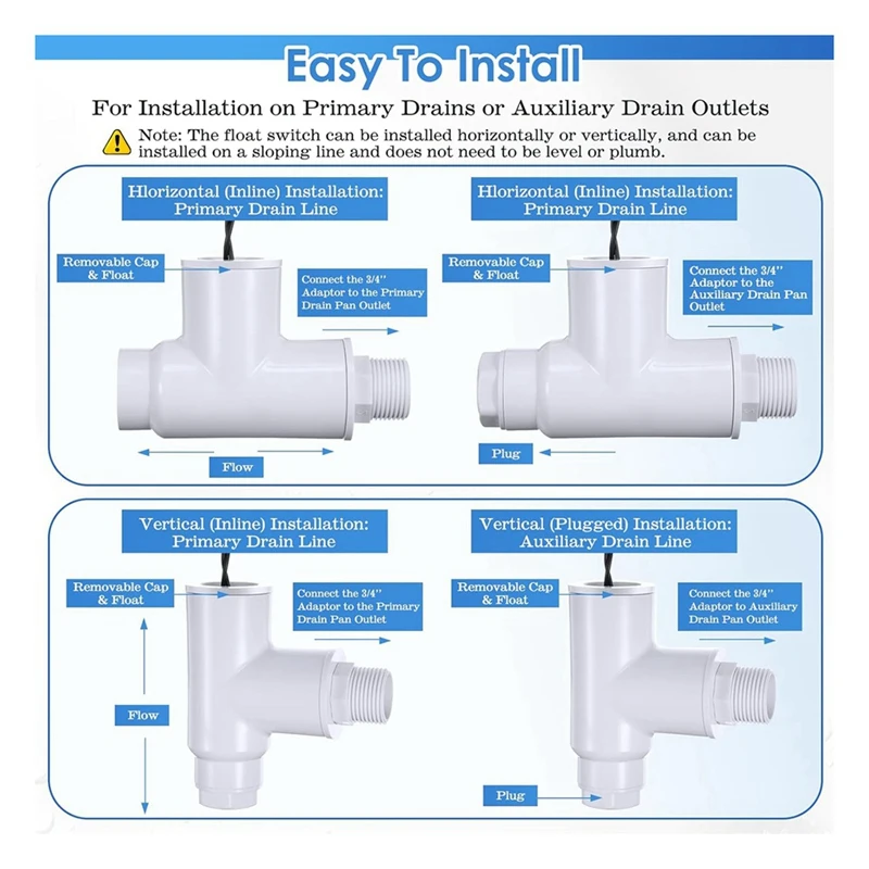 A15F-SS1 Condensate Overflow Switch, SS1 Float Switch T Shape With 3/4 Inch Adaptor & 6FT Wire, For Rectorseal 97632