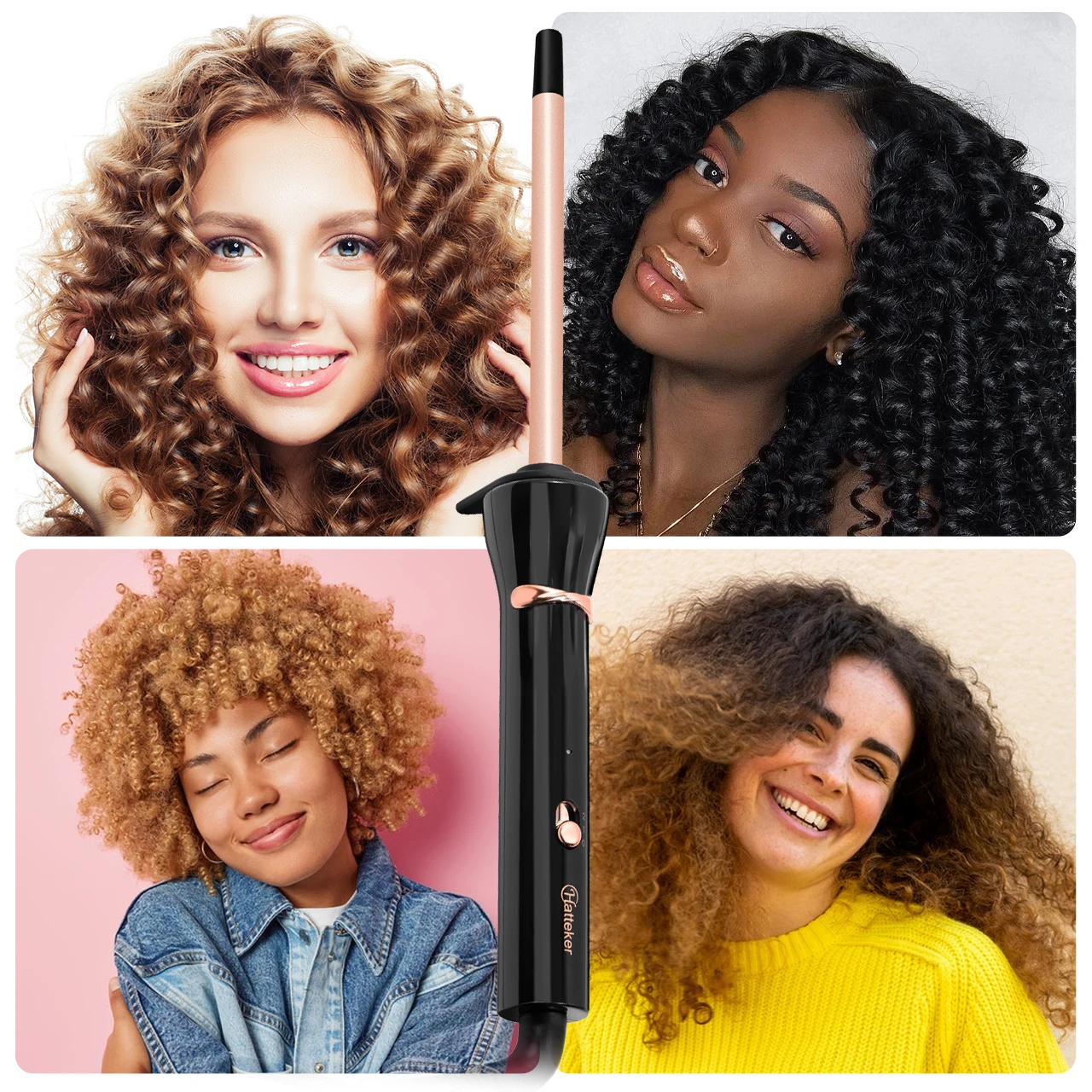 Hatteker 9mm Ultra-Fine Wool Curling Iron Constant Temperature Hair Protector Styler for Women Home Use Noodle Curler