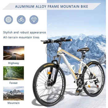 26 Inch Mountain Bike, Aluminum Frame, 21-Speed Dual Disc Brake Bicycle with Lock-Out Suspension Fork, Nomal Wheels Bicycles 4