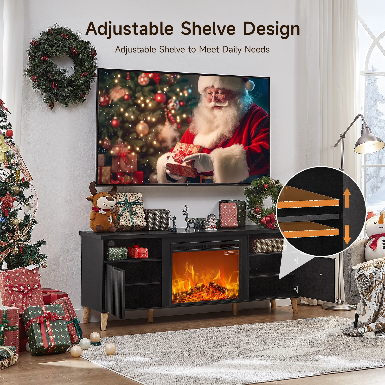 65" Fireplace TV Stand w/ 23" Electric Fireplace,Modern Media Entertainment Center Console Table for TVs up to 70'' 5