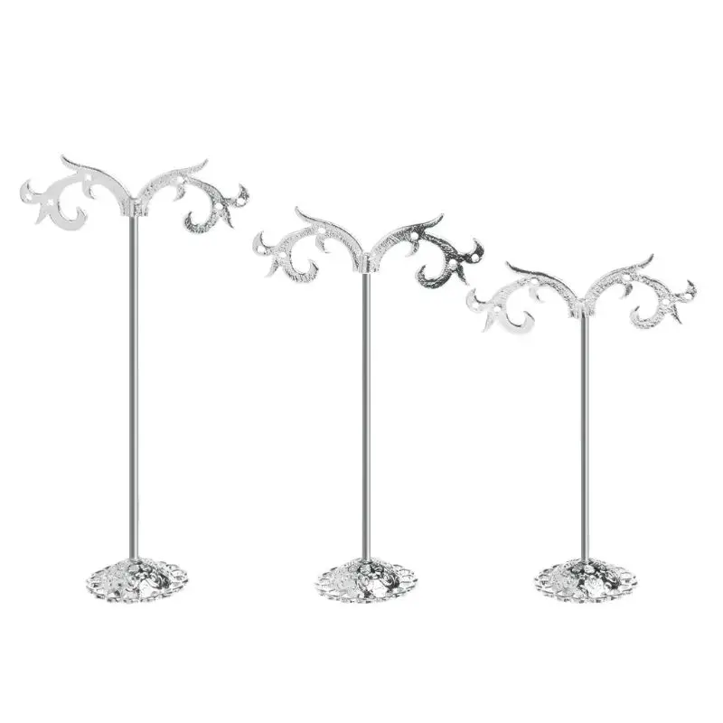 3 Pcs/Set Metal Hanging Jewelry Tree Earring Display Stand Necklace Bracelet Jewelry Storage Rack with Ring Dish Tray