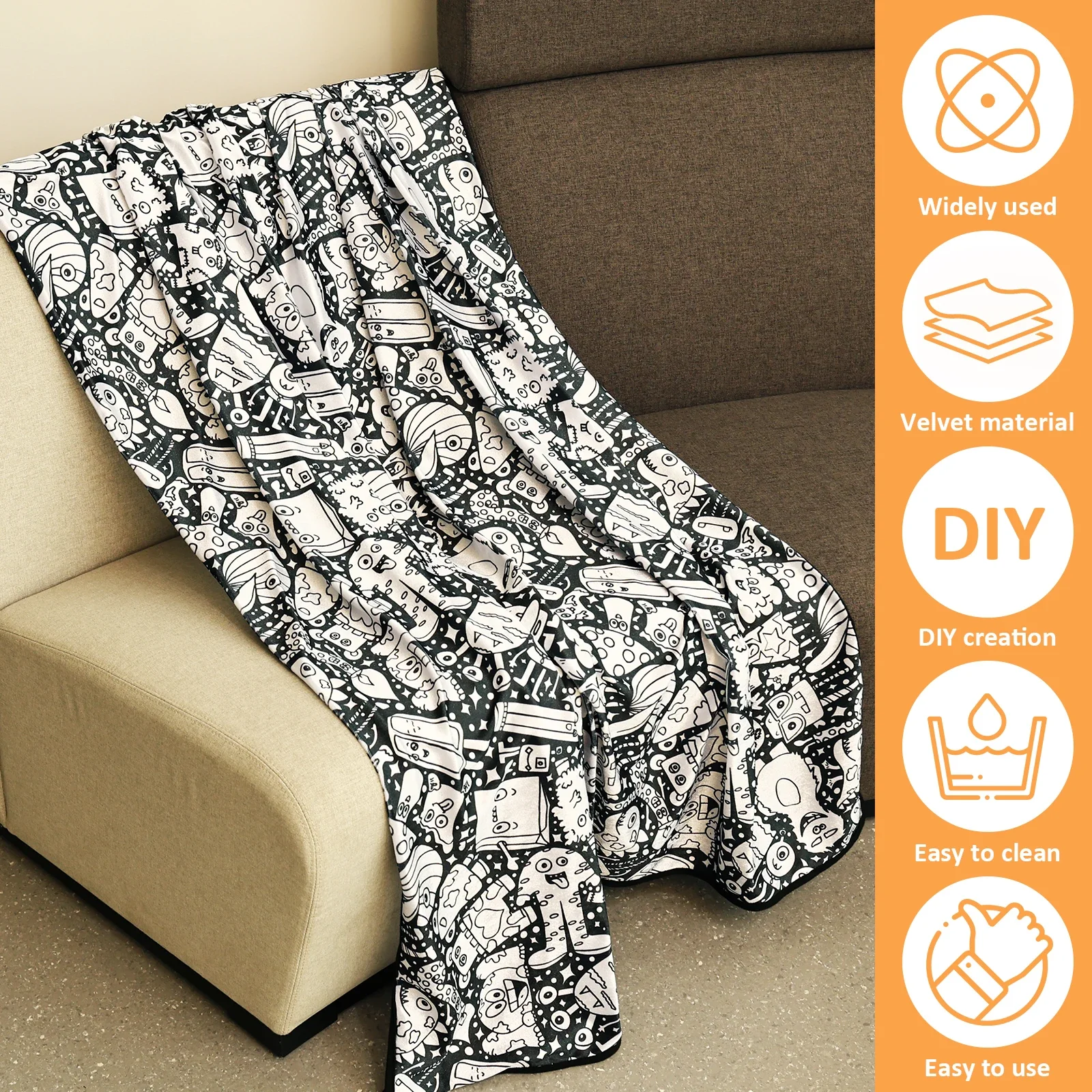 DIY Personalized Coloring Blanket with 24 Colored Markers – Creative Stress Relief Art Decor Gift