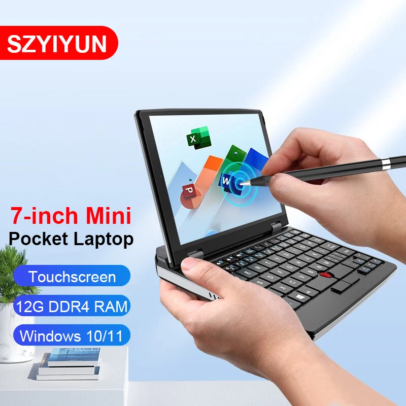 

7 inch Pocket Laptop Intel J4105 12G RAM Portable Ultrabook Mini PC Micro Computer Notebook Small Netbook Touch Screen Bluetooth