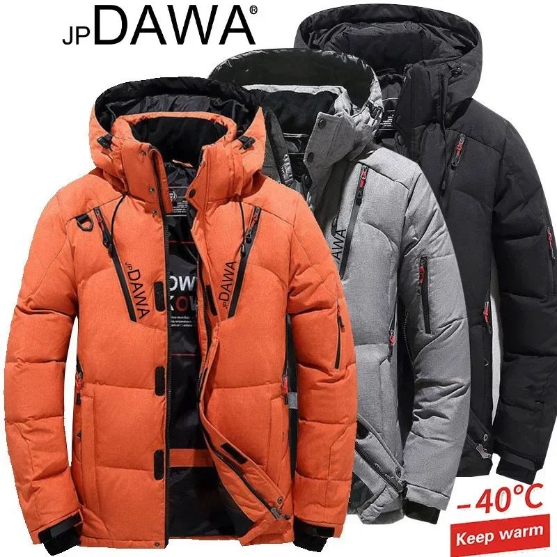 JP DAWA winter fishing suit men's white goose down jacket hooded thick slim fit high-quality down jacket snow skiing warm