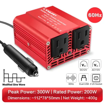 12V to 110V Power INVERTER 300 W/500 W แบบพกพารถแรงดันไฟฟ้า Transformer Converter 60Hz Dual USB 2 US ซ็อกเก็ต 60Hz สําหรับกลางแจ้ง RV 10