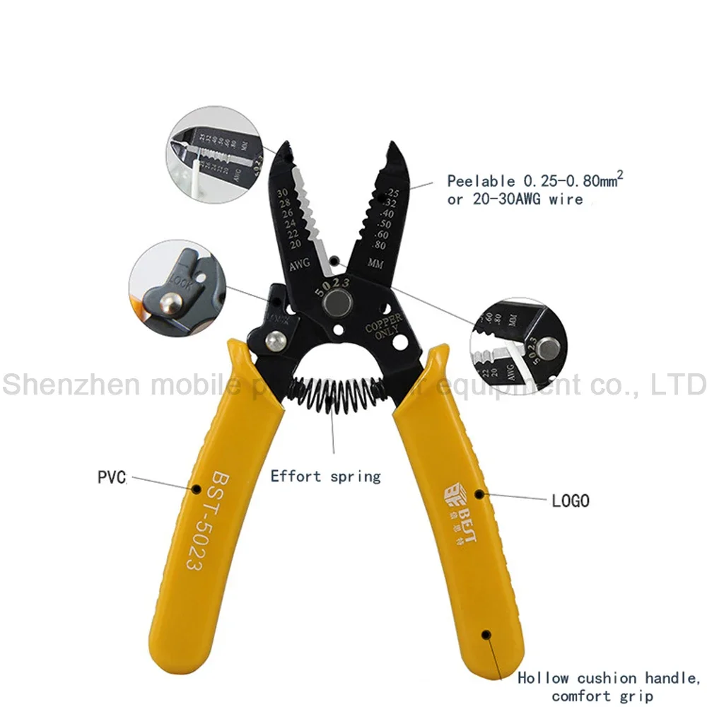 Wire stripper stripping pliers wire stripping pliers mini wire stripper multifunctional pliers multifunctional tools wire pliers BST-5023 multi-functional precision fiber cable wire stripper 20-30 AWG copper cable hardened steel wire stripper plier tools