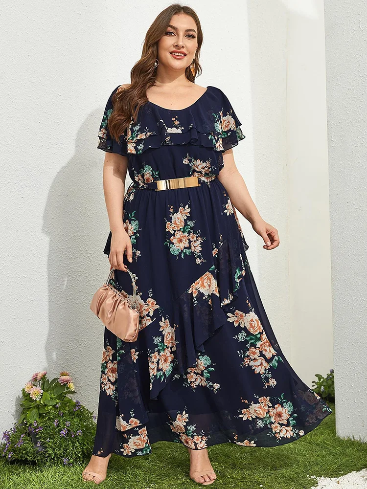 Vestidos de longitud completa con cuello alto y abertura Naranja Tallas Grandes main image 0