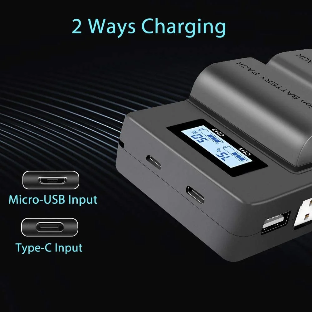 Mcoplus EN-EL15 EN-EL15C USB 듀얼 배터리 충전기, Nikon Z5 Z6 Z7 Z8 D7500 D7200 D7100 D850 D750 D500 D810a D810 D800e D800 용