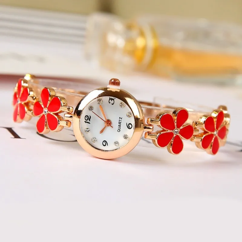 Graceful Women's Quartz Watch: Elegant Black & Pink Floral Design - Perfect Gift Idea for Any Occasion