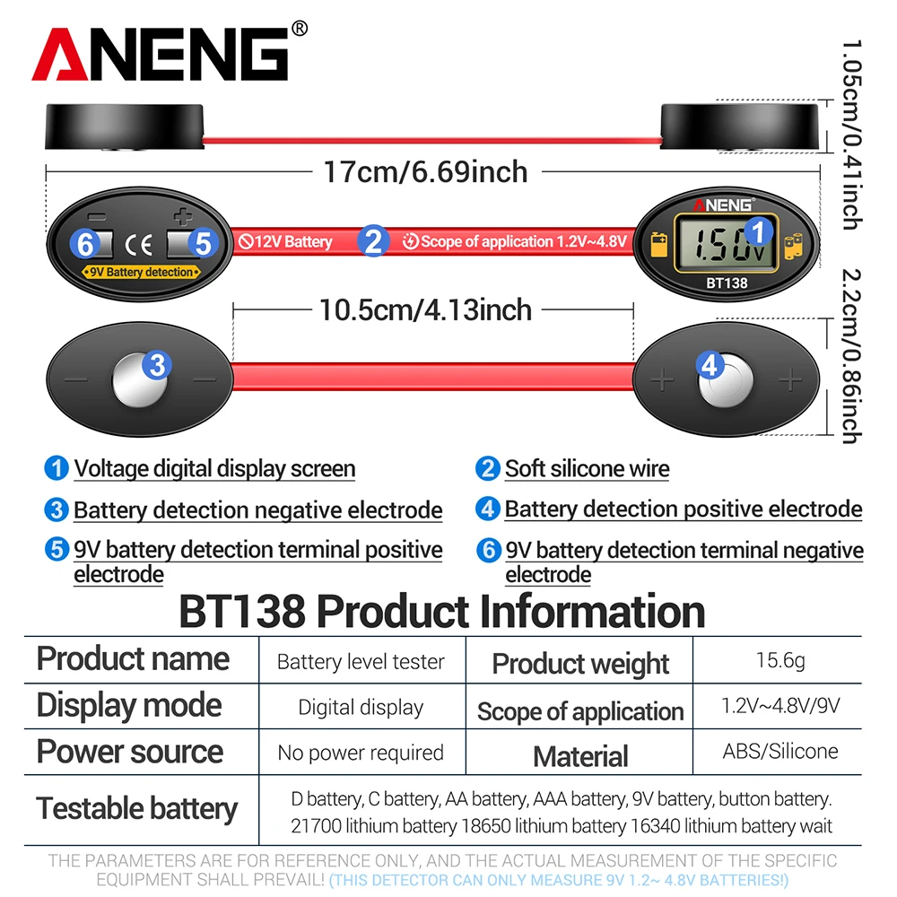 Battery Tester Digital Lithium Battery Detector Capacity Tester Display Checkered Analyzer AAA AA Button Cell Test ANENG BT138