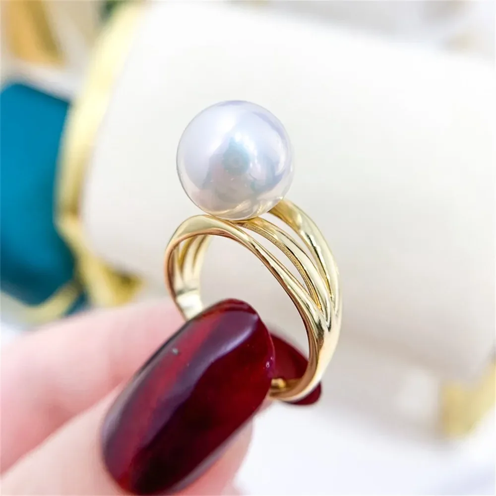 

DIY Pearl Ring Accessories S925 Sterling Silver Ring Empty Holder Fashion Gold Silver Jewelry Fit 10-13mm Round Z293