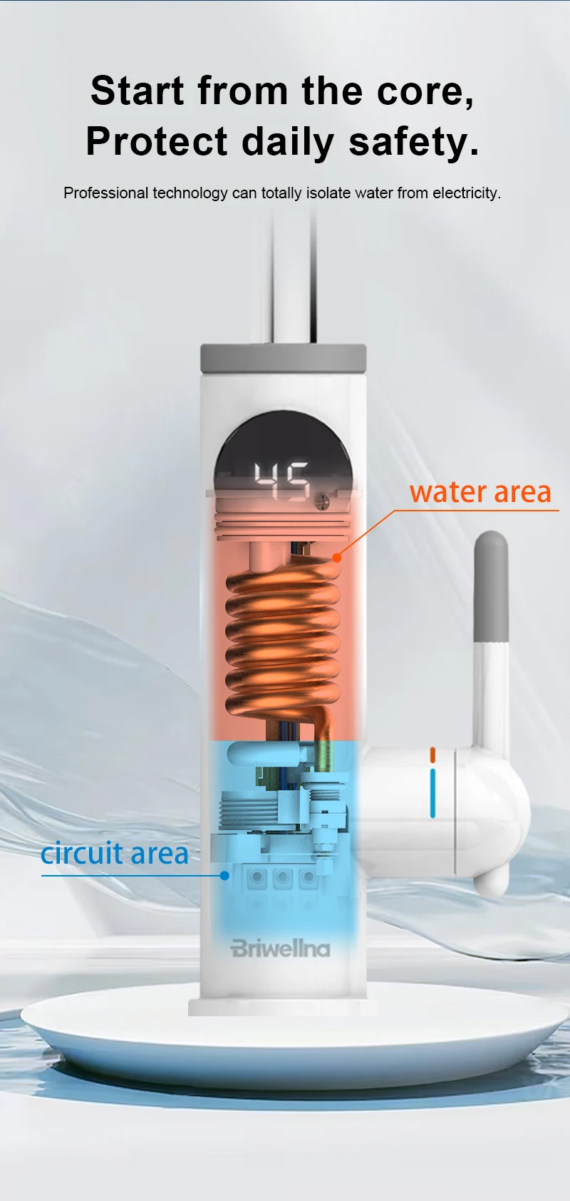 Briwellna aquecedor de água elétrico fluindo 220v