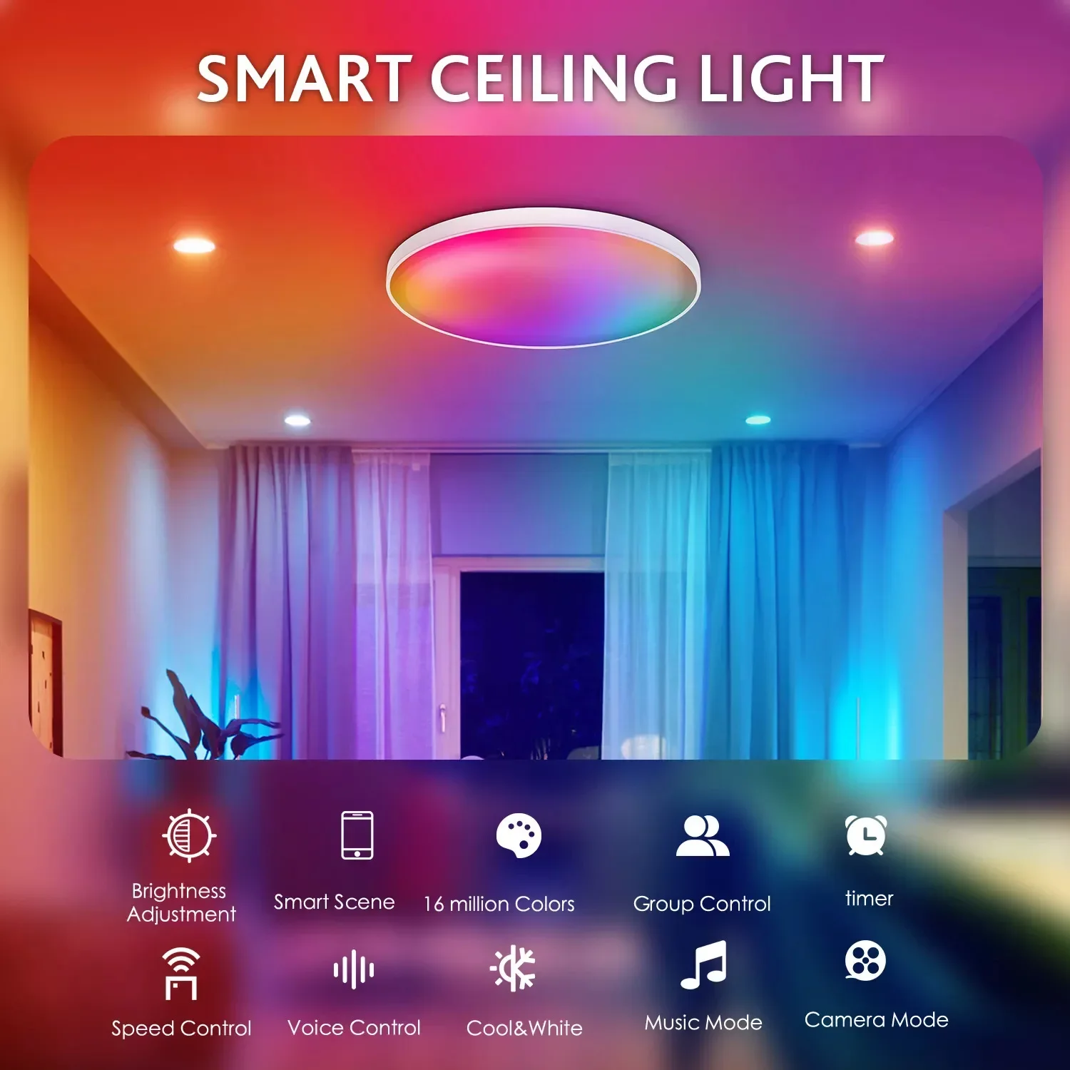 

LED Ceiling Lamp RGBCW Dimmable Smart APP TUYA WIFI Remote Control Voice Control Bedroom Decor Light Indoor Party Lamp 2024