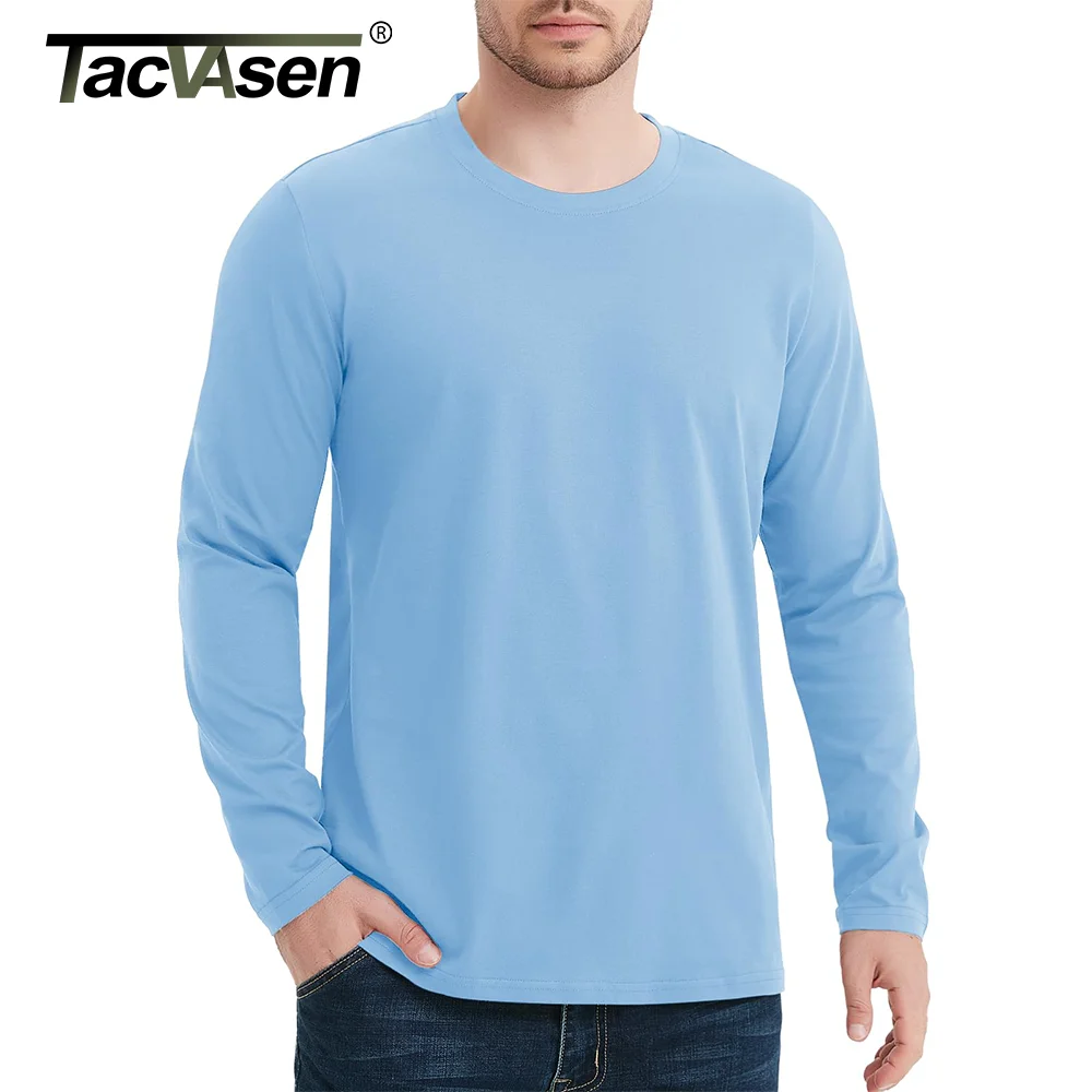 TACVASEN Spring Cotton T-shirt Men‘s Crew Neck Long Sleeve T-shirt Breathable Moisture Wicking Basic Tee Pullover Tops Man