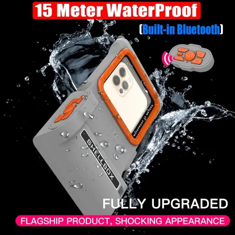ShellBox 3rd Gen Waterproof Diving Case for Iphone with Bluetooth Shutter Grip 15 Meter Underwater 1/4 Screw Hole for Bracket