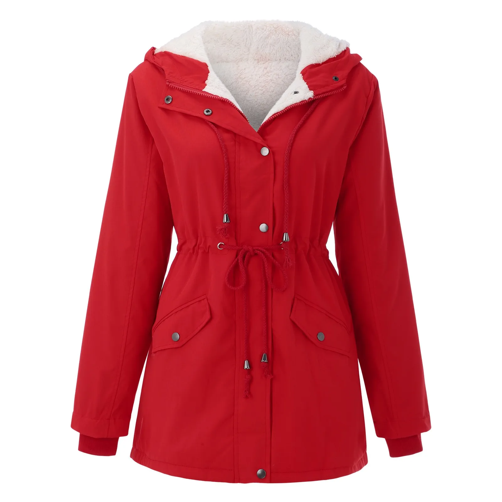 

Куртки для женщин 2024 Женская модная толстовка с кулиской Толстая теплая зимняя одежда зимняя теплая плюшевая бархатная хлопковая парка пальто то