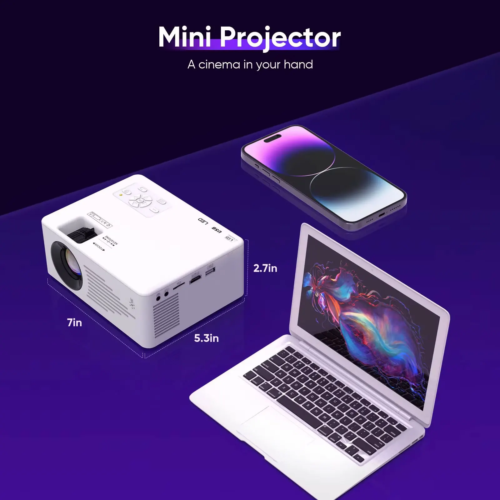 Mini Projector for iPhone Portable 4K HD 1080 Projector 5G WiFi/Bluetooth for iOS/Android/PC/TV Stick/HDMI/AV/USB Indoor Outdoor mini projector,led projector