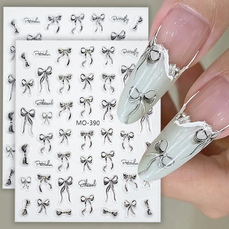 3D White Bowknot Flower Nail Art Sticker Ultra-thin Self-Adhesive Slider Summer Nail Art Decal Decoration DIY Manicure Accesorie 4