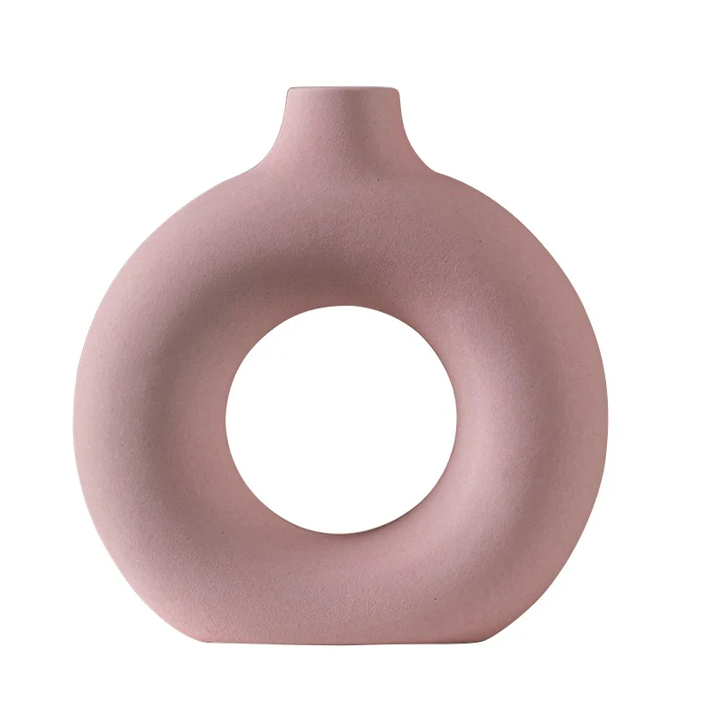 European Pink Ceramic Openwork Vase Flower Arrangement Plant Decoration Entrance Dining Table Vase Interior Ornaments Decoration 5