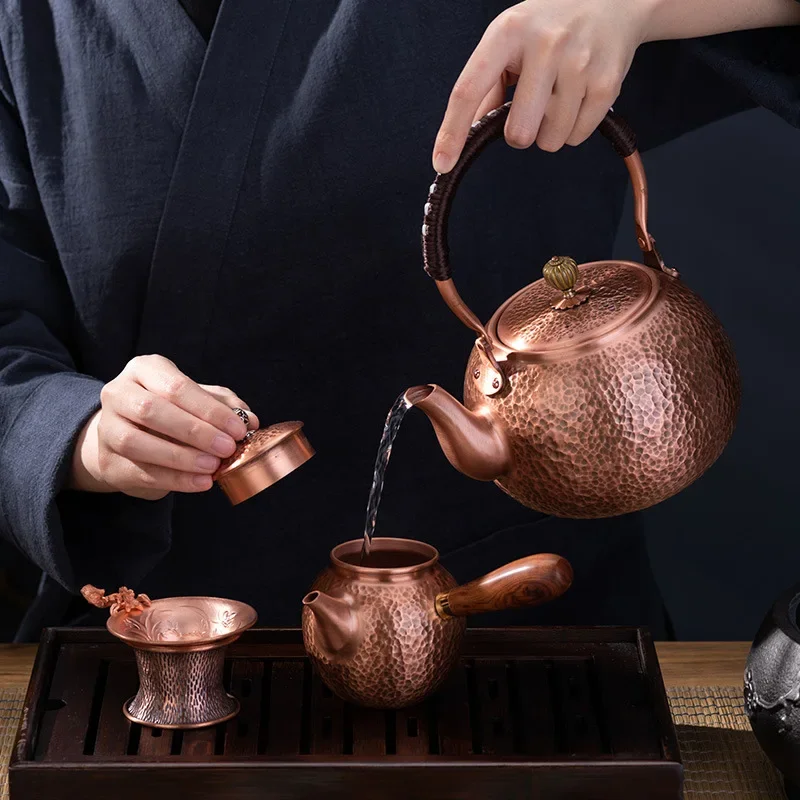 Handmade Pure Copper Tea Boiling Kettle Can Be Used Electric Ceramic Stove  Teapot Side Handle Copper Pot Tea Set - AliExpress