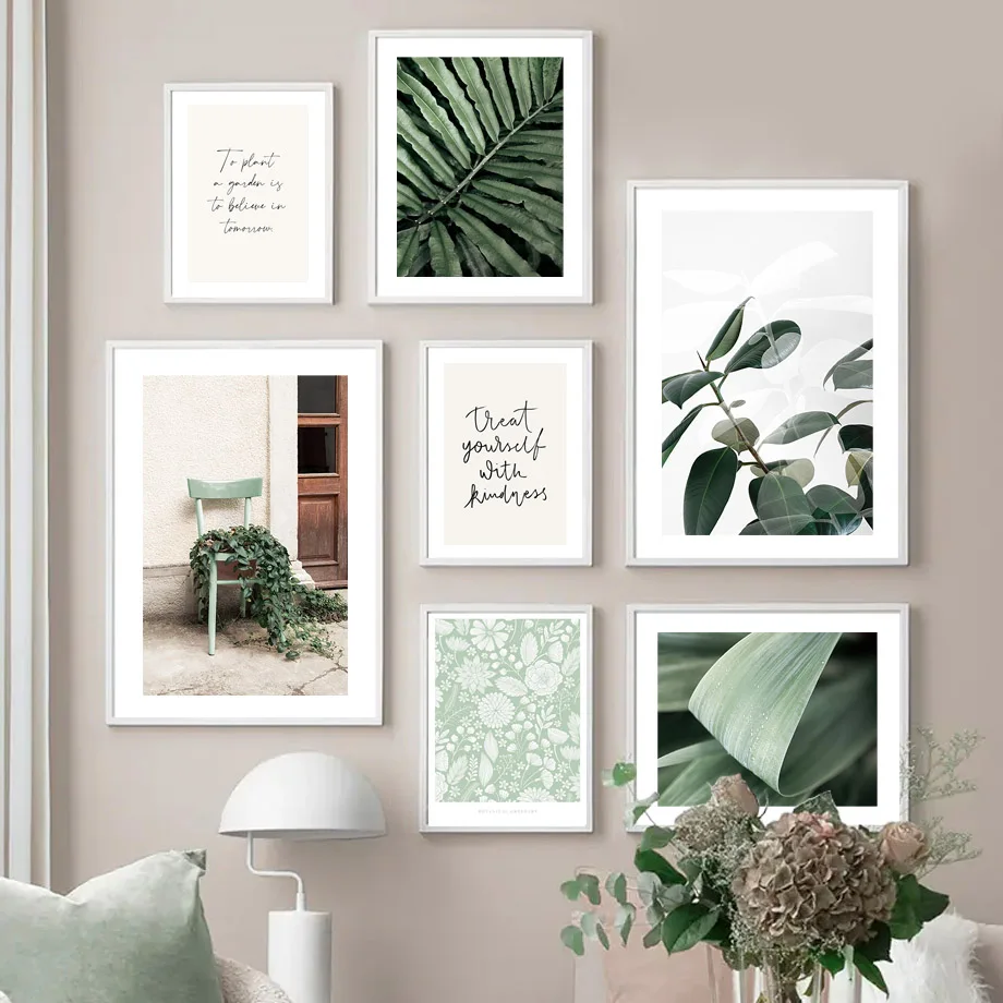 

Retiro Park Green Fern Olive Leaf Plant Chair Wall Art Print Canvas Painting Nordic Poster Boho Pictures For Living Room Decor