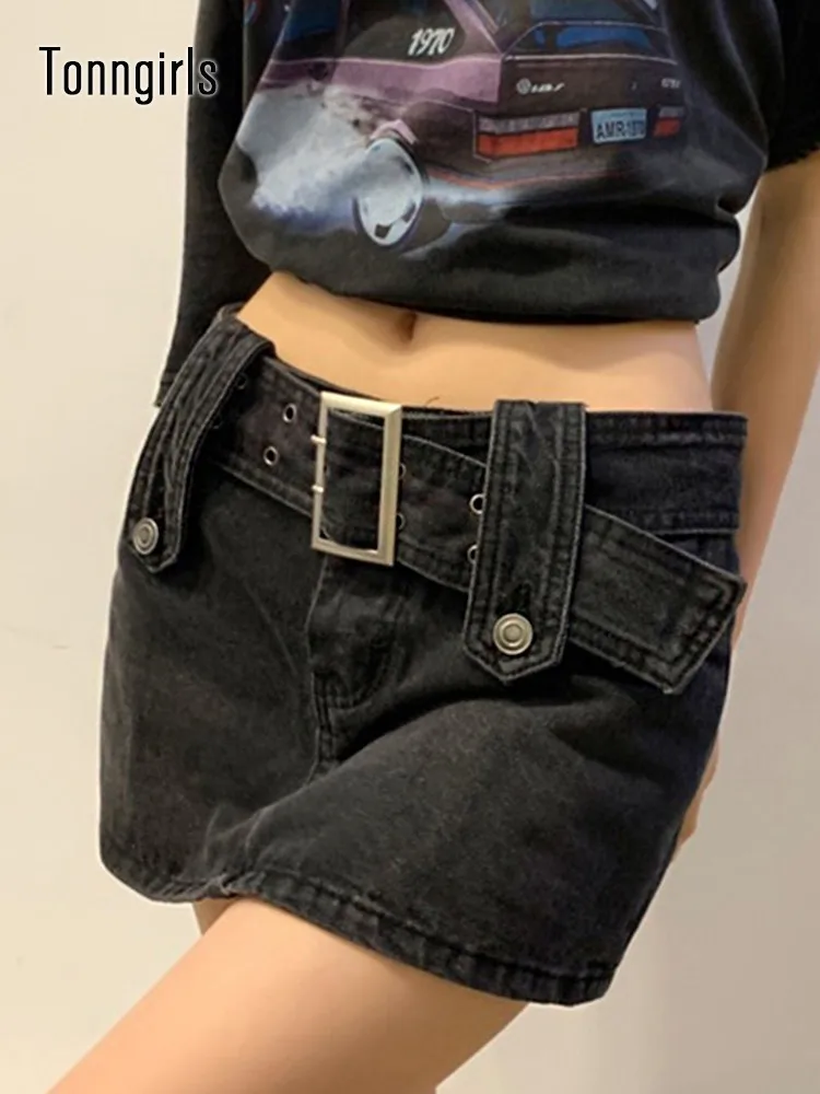 

Tonngirls Y2k Vintage Skirts Womens Low Waist Bandage Denim Skirt With Belt Streetwear Jean Skirts For Ladies Club Wear 2022