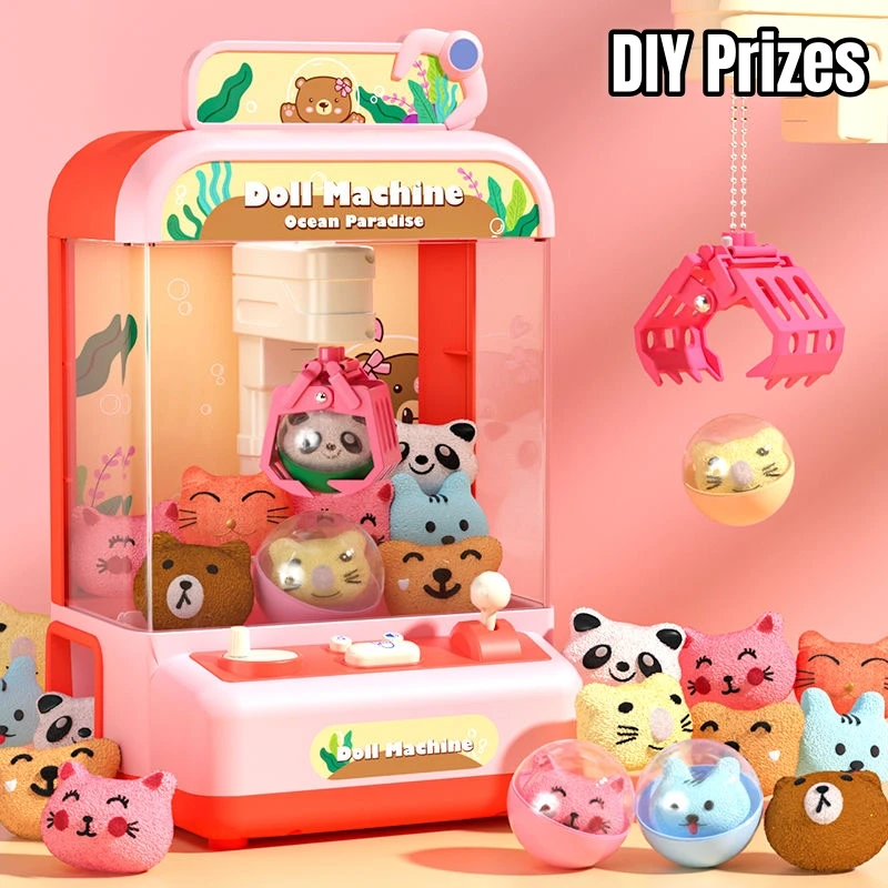 Mini Claw Machine Toys for Kids DIY Gashapon Plush Prizes Dolls Vending Arcade Crane Machines Children Birthday Christmas Gifts 2