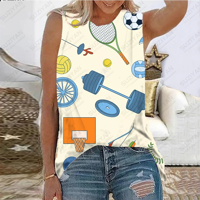 

Summer Hot Selling Fashion Sleeveless Tank Top T-shirt Temperament Simple 3D Printed Beach Women's Loose Breathable Women's Top