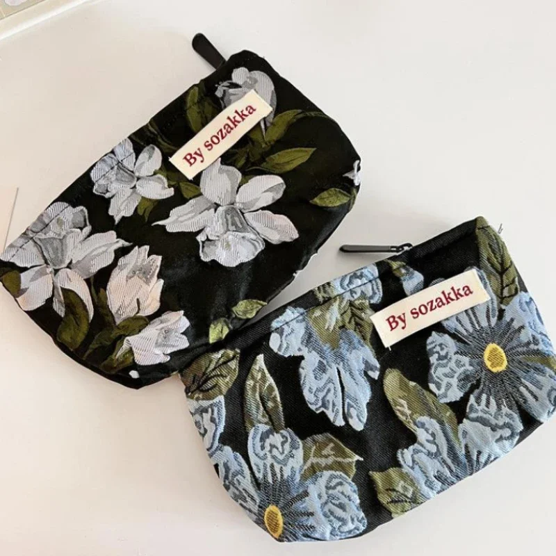 Ins Fashion Daily Storage Bag Portable Jacquard Floral Makeup or Stationery Bag Multifunctional Organizer