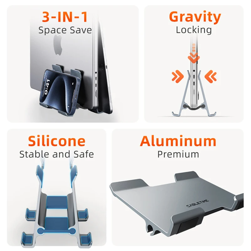 CABLETIME Vertical Laptop Stand Automatically Shrink Space-Saving Tablet Stand Smart Gravity Locking for MacBook Surface iPad