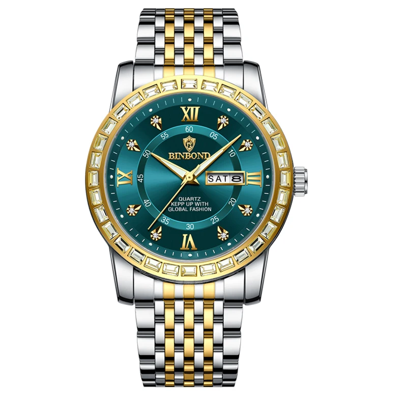 BINBOND-ساعة كوارتز مقاومة للماء من الفولاذ المقاو...