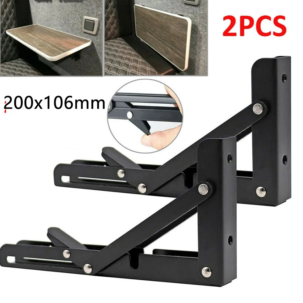 2pcs New Campervan Folding-Bracket Table Shelf Motorhome Caravan Black+Finish Camping Camper Van Brackets RV Accessories sharkbang creative 2pcs golden boy bookends book stand holder bookshelf desktop organizer shelf office accessories stationery