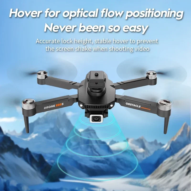 E88S RC Drone Quadcopter 4K Wide Angle Optical Flow Dual HD Camera Avoiding Obstacle Brushless Motor with Remote Control Foldable