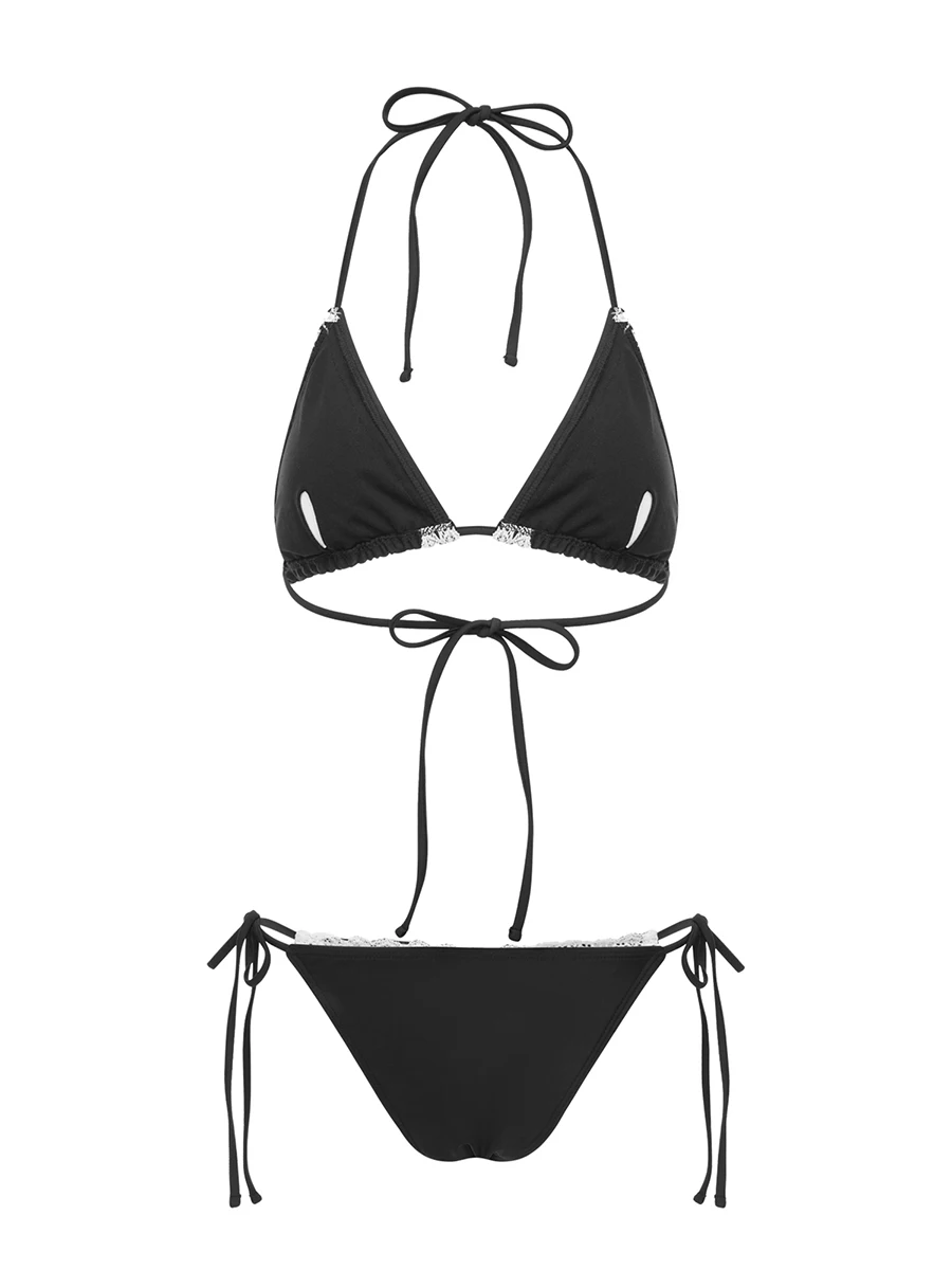 Women s Two Piece Bikini Set with Elegant Lace Detailing and Chic Halter Neck Design for Stylish Beachwear