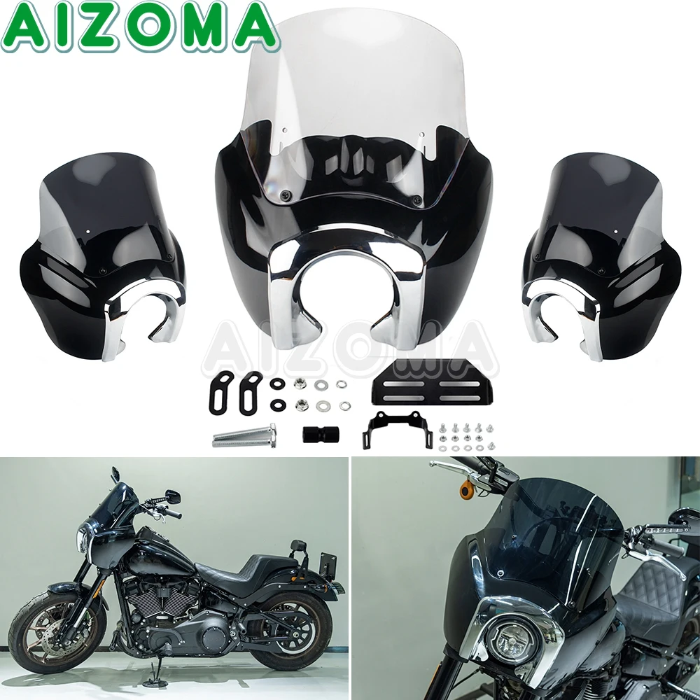 

Club Style 9" 12" Headlight Fairing Windshield W/ Bracket Cowl Cover Mask For Harley Softail Low Rider S 114 117 FXLRS 2020-2022