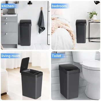 18L Black Bathroom Automatic Trash Can Touchless Smart Motion Sensor Garbage Can with Lids for Bedroom Living Room Office 6