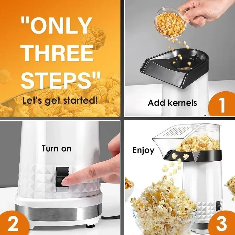 Popcorn Maker, Hot Air Popcorn Popper, 1200W Electric Machine with Measuring Cup, No Oil Healthy Snack