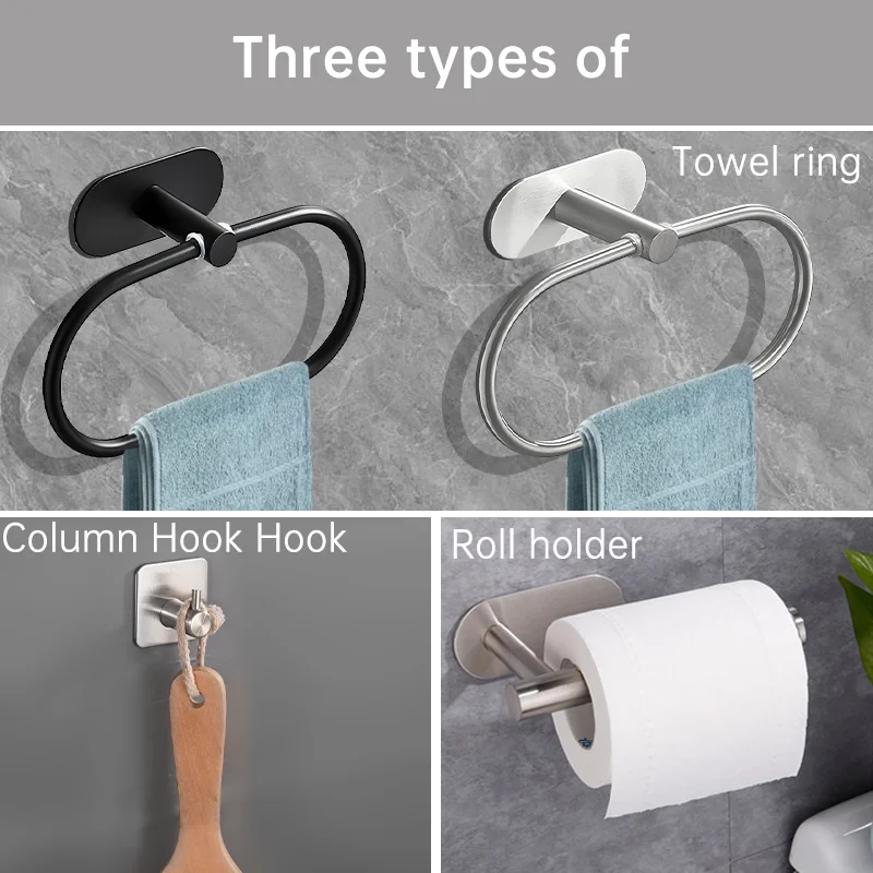 Stainless Steel Towel Holder Black Silver Toilet Roll Holder Waterproof Rust-proof Kitchen Bathroom Towels Rack Without Drilling Towel Rack