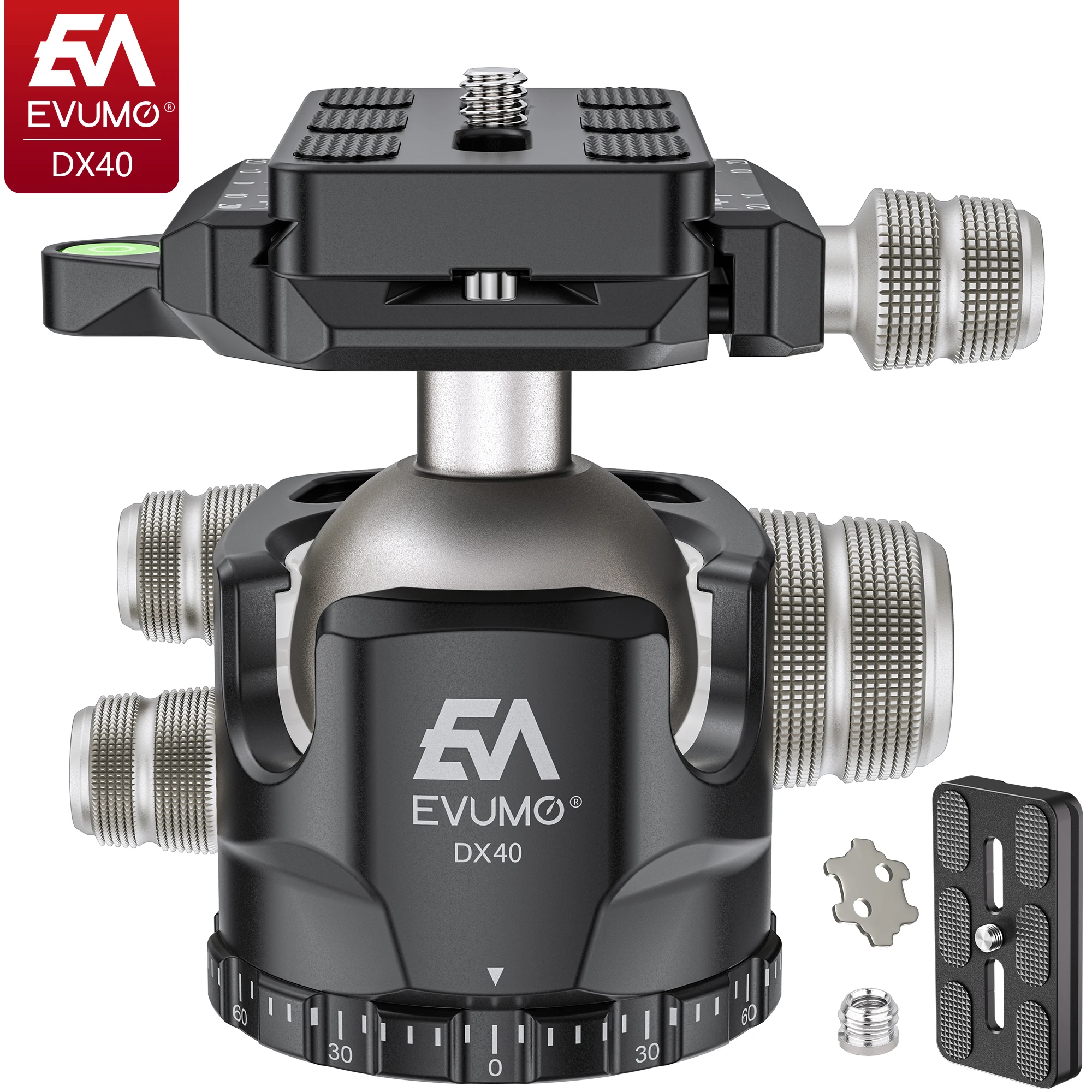 EVUMO DX40 Professional Ball Head Camera Low Gravity Low Profile Tripod Head 360&deg; Panoramic Ball for DSLR Tripod Monopod