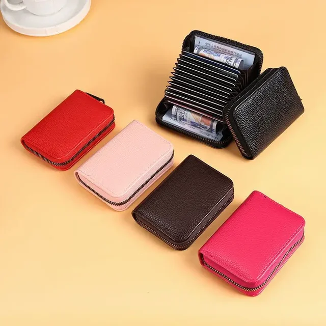 Multi Slot Card Holder Vintage Small Wallet Women Men Business Bank Credit Card Bag Male Coin Pouch Solid Leather Zipper Wallet 3
