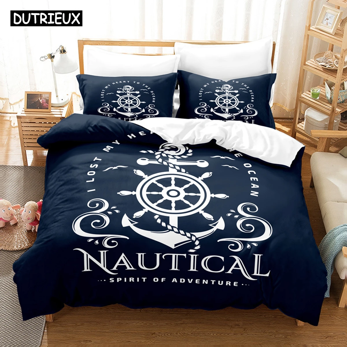 Ocean Themed Quilt Jejeloiu Anchor Decor Comforter Set Full Size