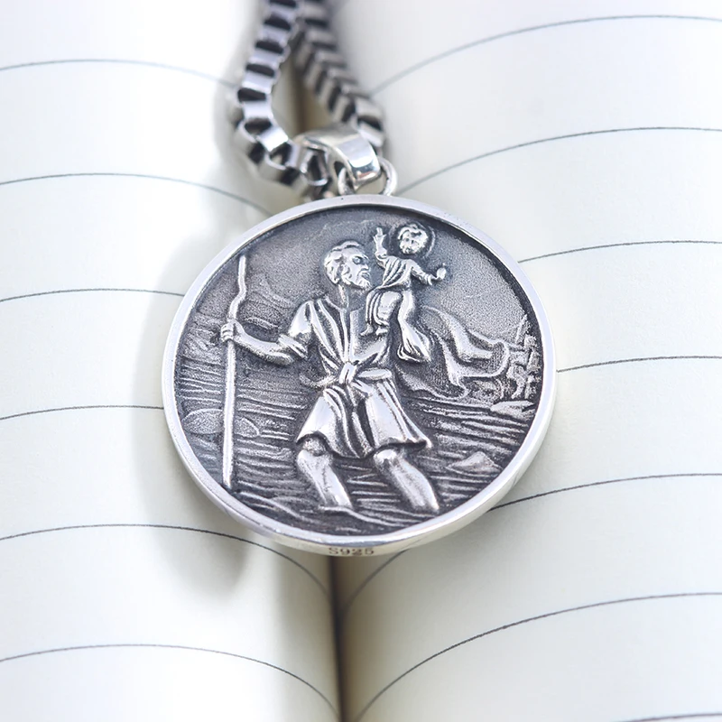 Catholic Medal Blessing From The Holy Father St. Christopher Sterling 925 Silver Pendant 3