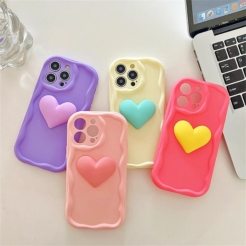 Custodia Morbida 3D Love Heart Macaron Color Custodia Ondulata Per Samsung Galaxy S23 S22 S21Plus Ultra S20Fe A73 A72 A52 A51 A34 A32